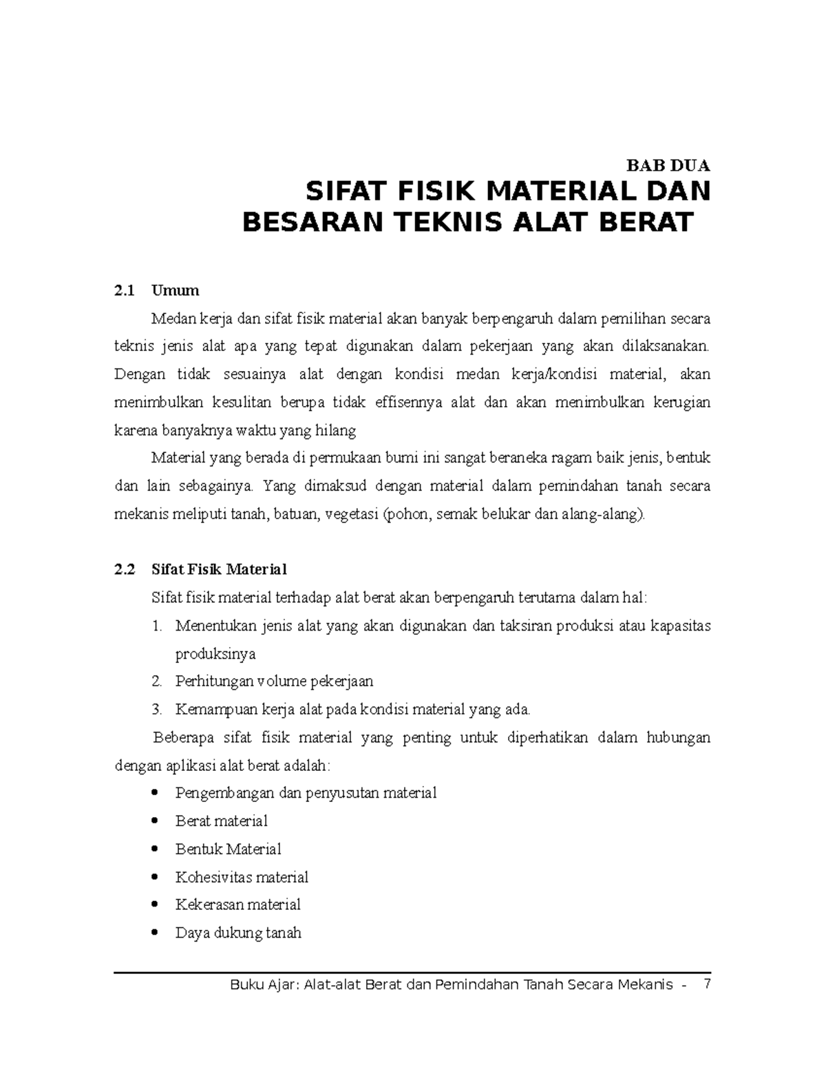 TG BA BAB 2 - Analisis Sifat Fisik Material & Besaran Teknis Alat Berat ...
