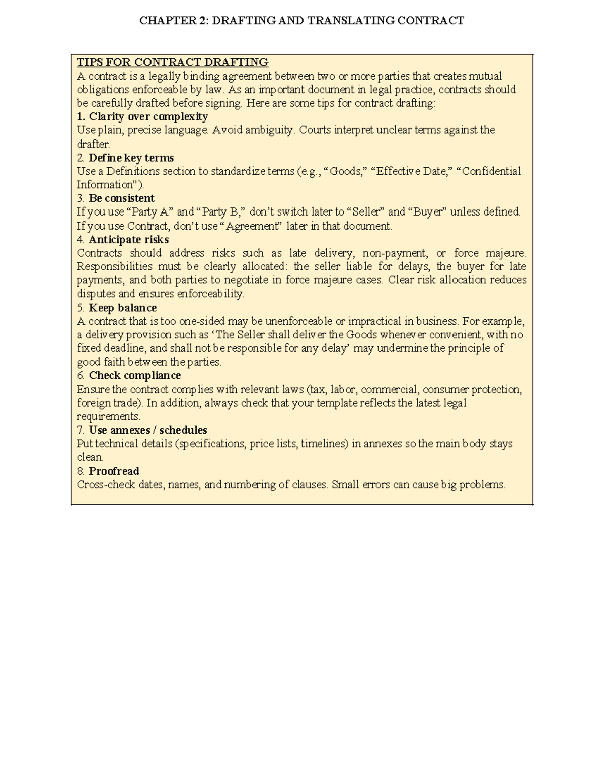 CHAPTER 2: TIPS FOR EFFECTIVE CONTRACT DRAFTING - Studocu