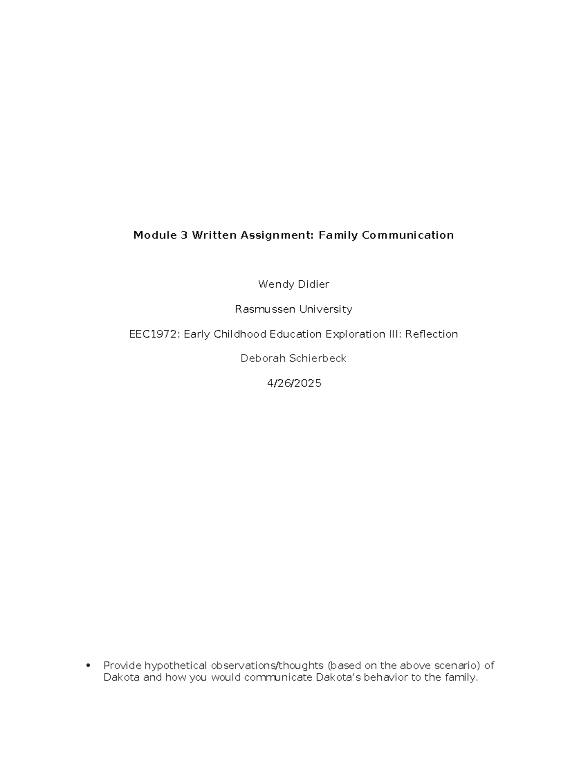 Module 3: Family Communication Reflections - EEC1972 41925 - Studocu
