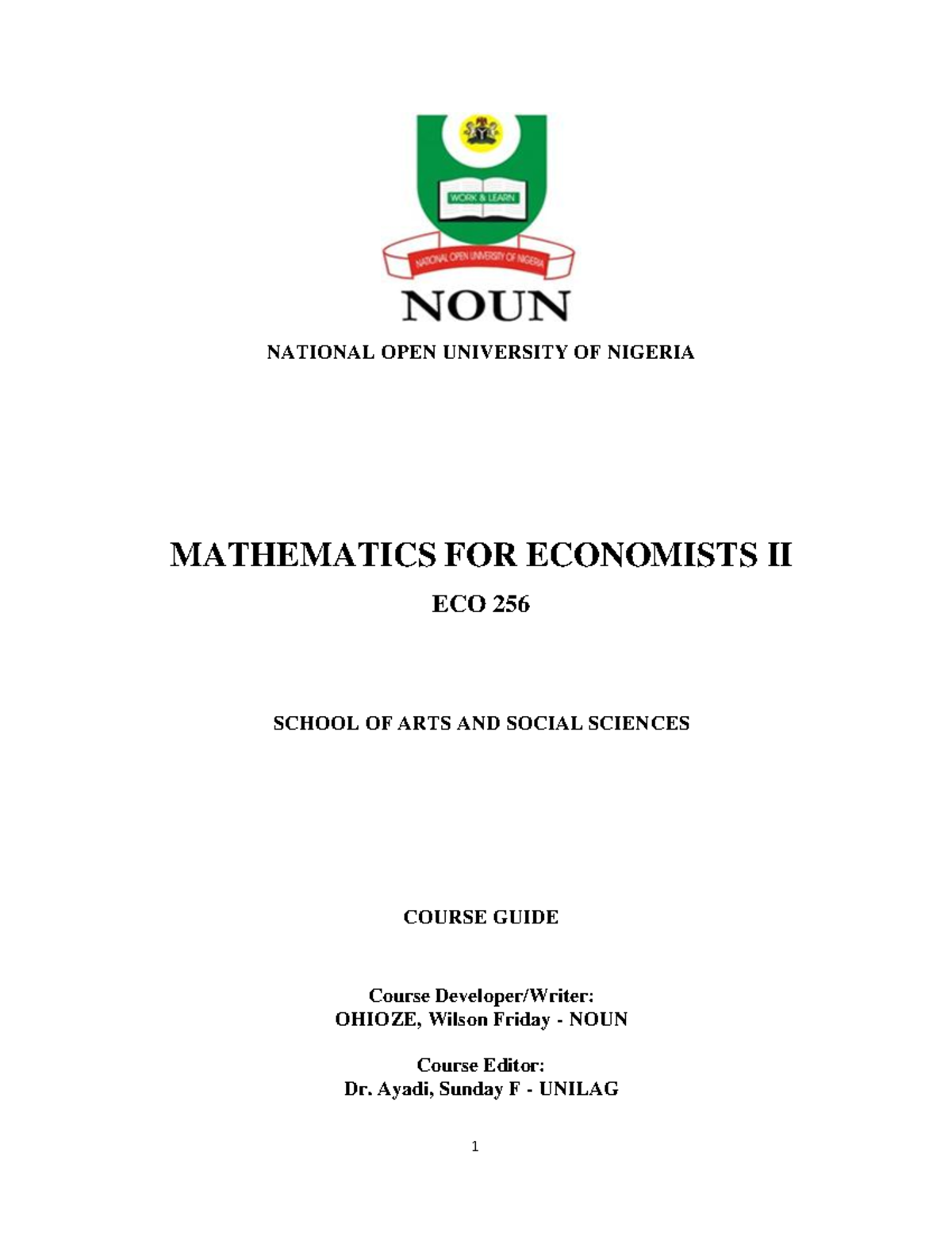 ECO 256 Course Guide: Mathematics for Economists II - Studocu