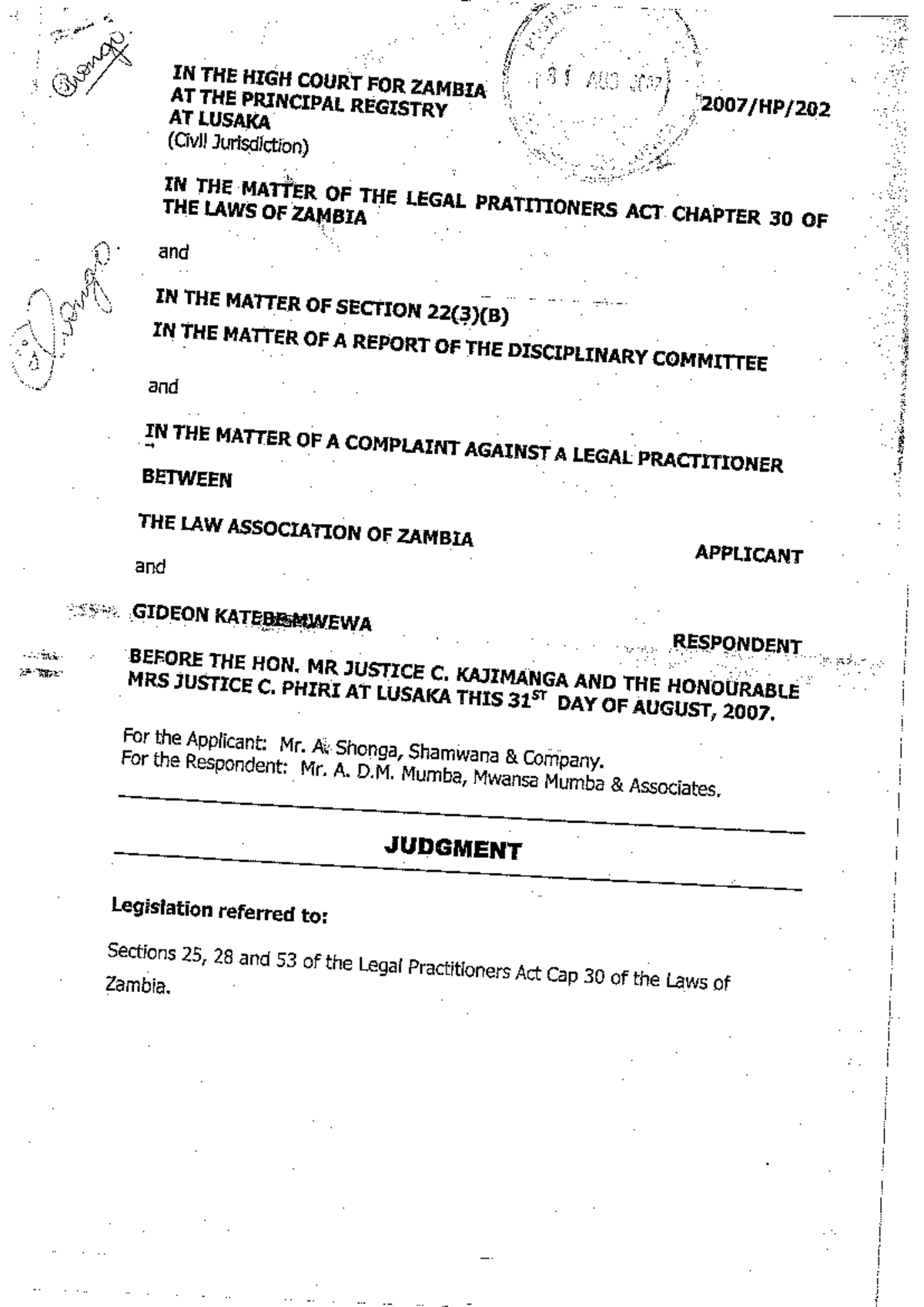 Gideon Mwewa v LAZ: Disciplinary Action & License Termination Case ...