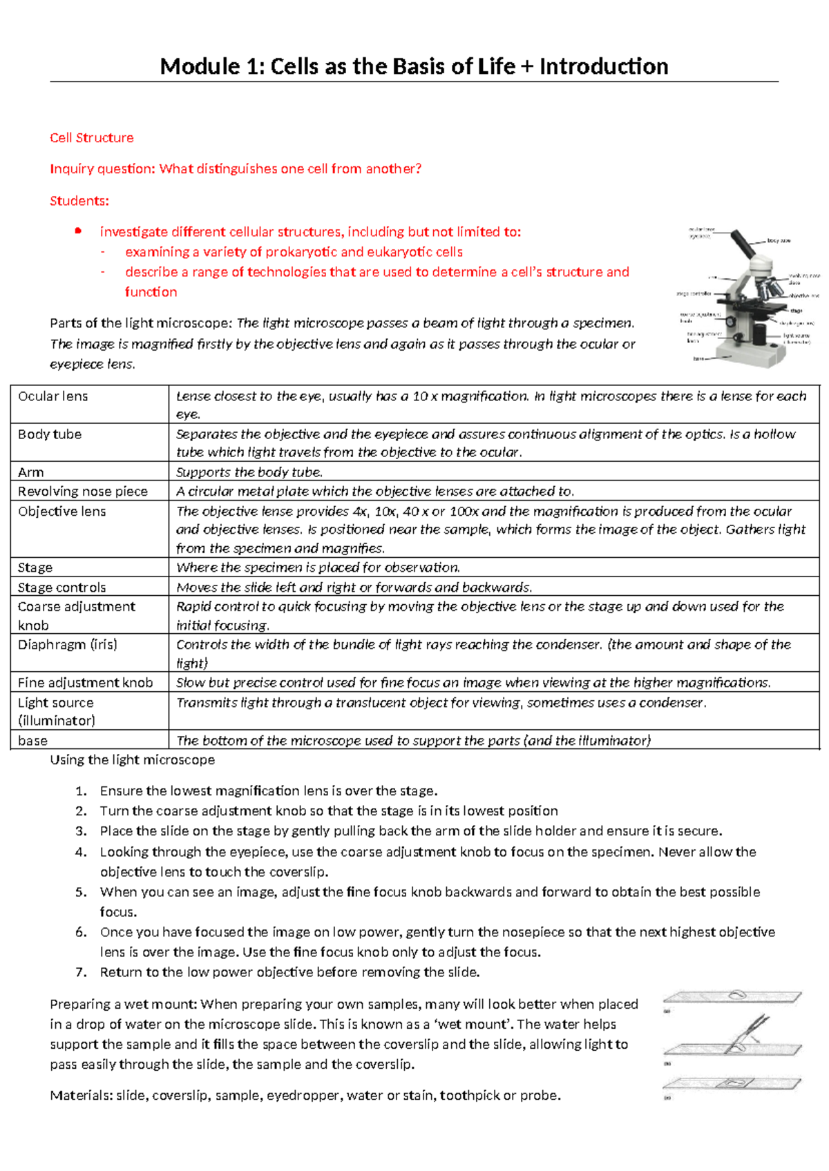 Module 1 - Module 1: Cells as the Basis of Life + Introduction Cell ...