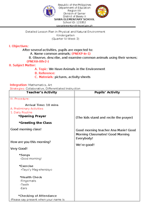 Detailed Lesson plan in English - Objectives: At the end of the lesson ...