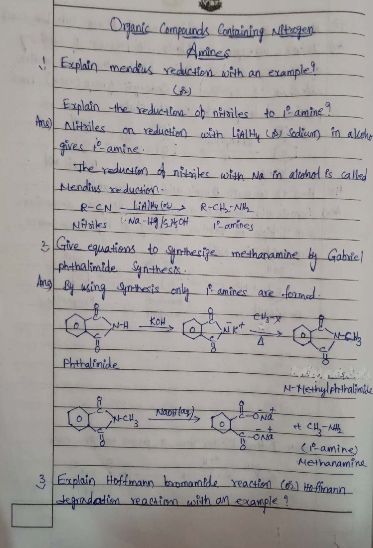 Amines - Lecture Notes (CHEM101) on Synthesis and Reactions - Studocu