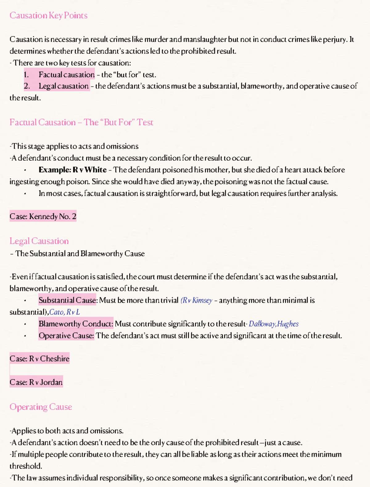 Causation in Criminal Law: Key Points from CL Lecture 3 - Studocu