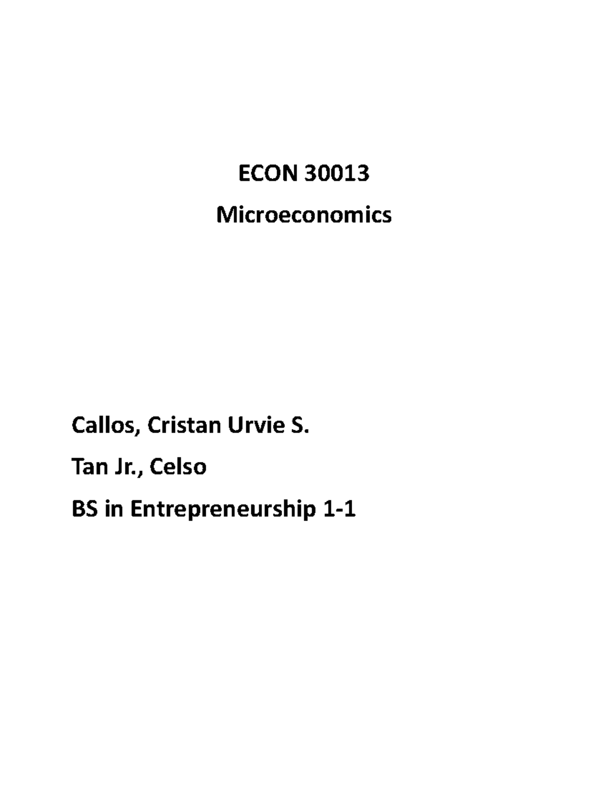ECON 30013: Microeconomics Module Assessment Answers and Exercises ...