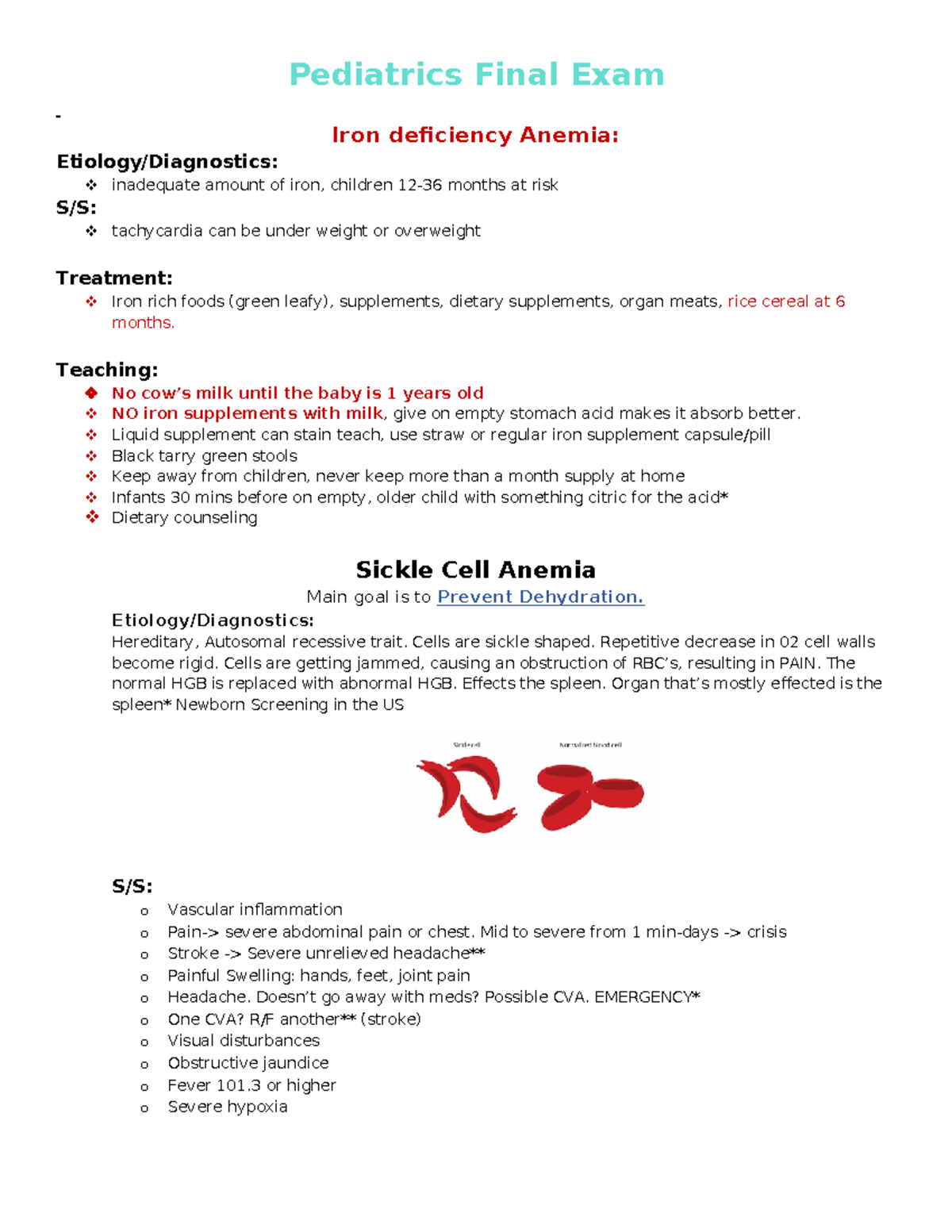 PEDS 101 Final Exam Review: Key Topics in Pediatric Diseases - Studocu