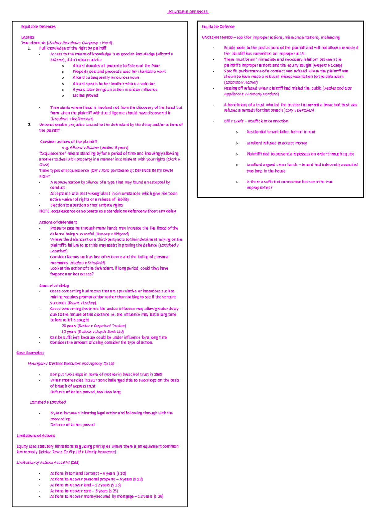 Equitable Estoppel Exam Notes: Key Defences and Case Analysis - Studocu