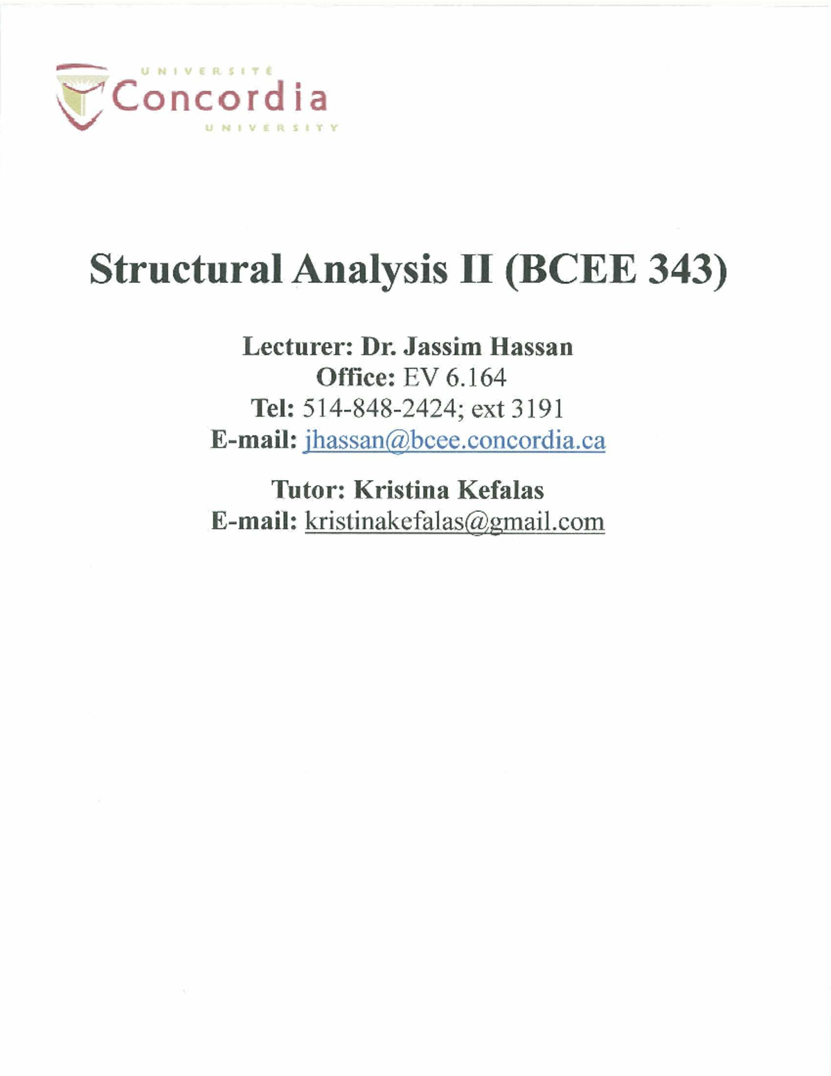Structural Analysis II (BCEE 343) Tutorial 5: Beam and Frame Methods ...