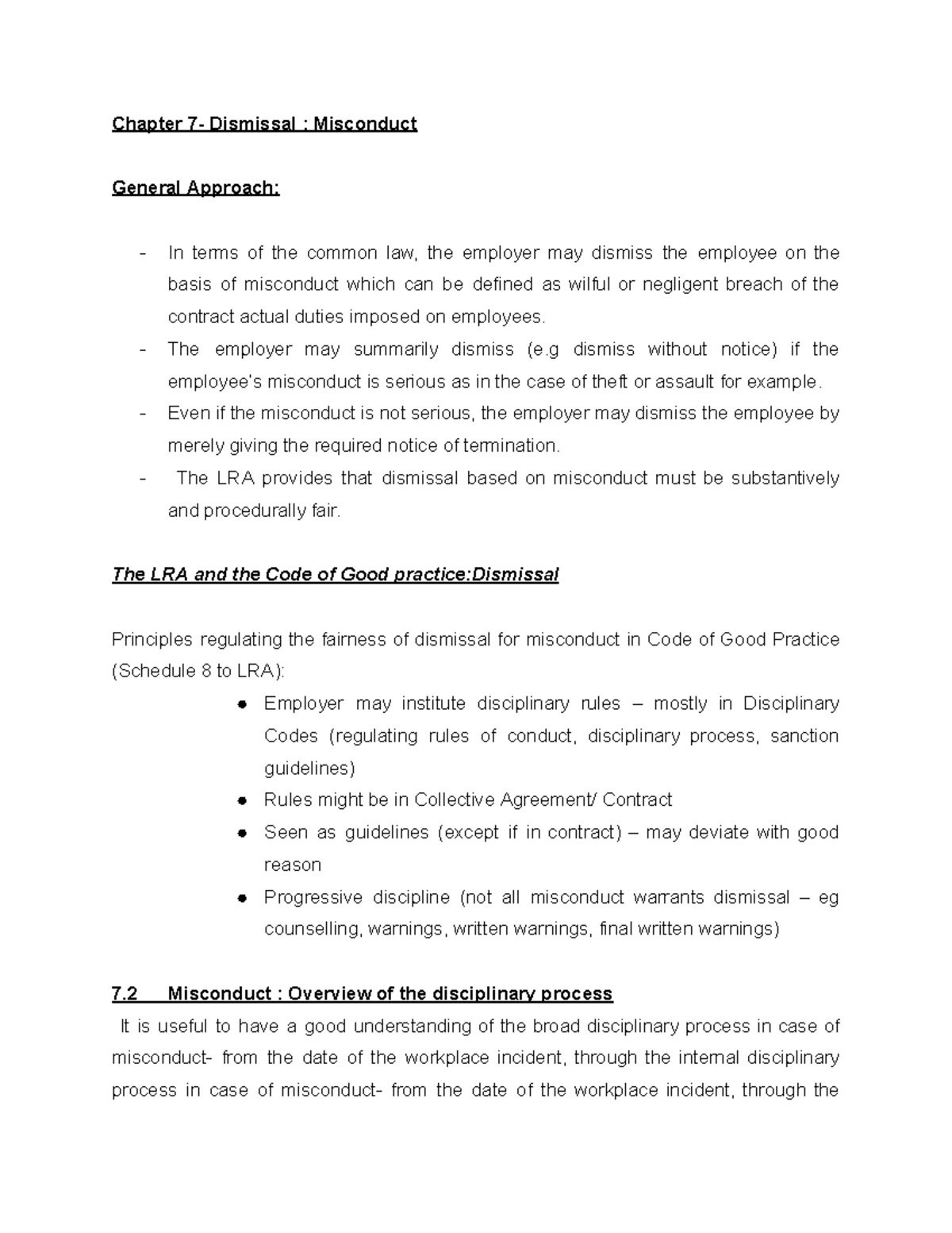 Labour Law Notes: Chapter 7 - Dismissal Due to Misconduct Analysis ...