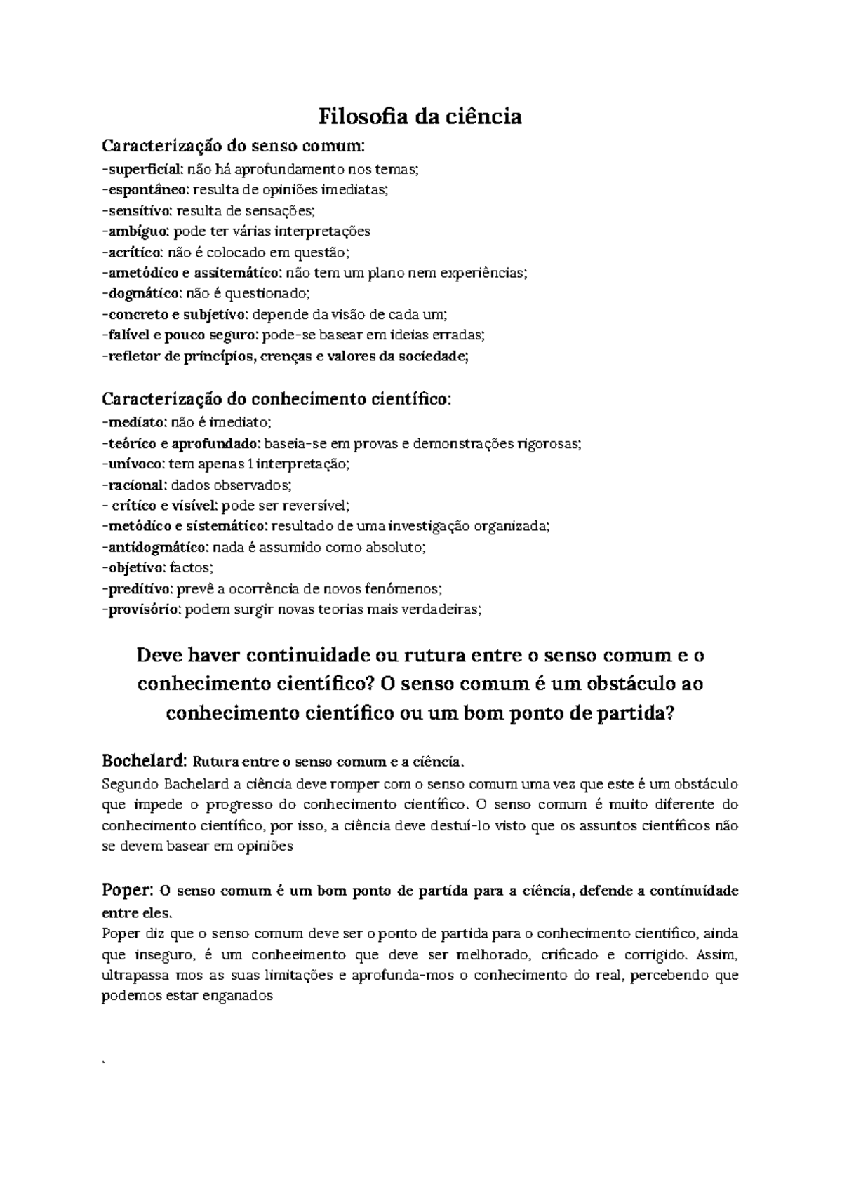 Filosofia da Ciência: Senso Comum e Conhecimento Científico - Studocu