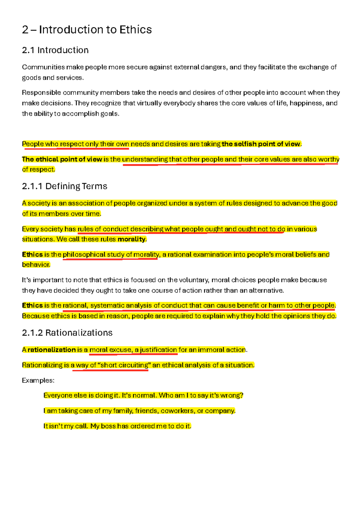 Ethics 101: Key Concepts and Theories in Chapter 2 - Studocu