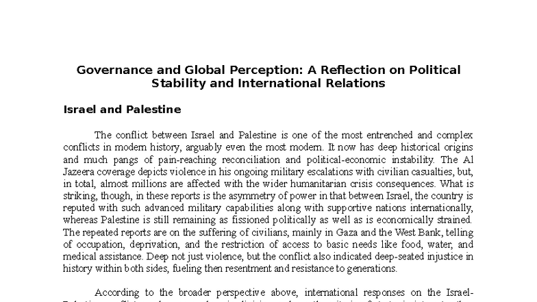 Reflection Paper CWS: Governance & Global Perception on Israel ...