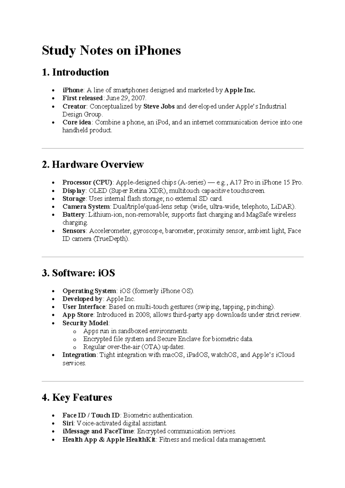 iPhone Study Notes: Overview, Features, and Market Impact - Studocu