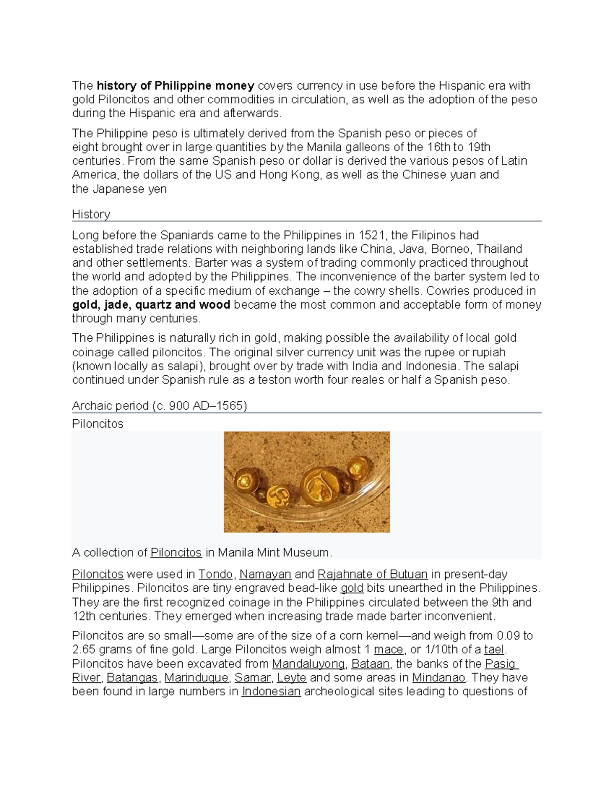 History of Philippine Money: From Piloncitos to Modern Peso - Studocu