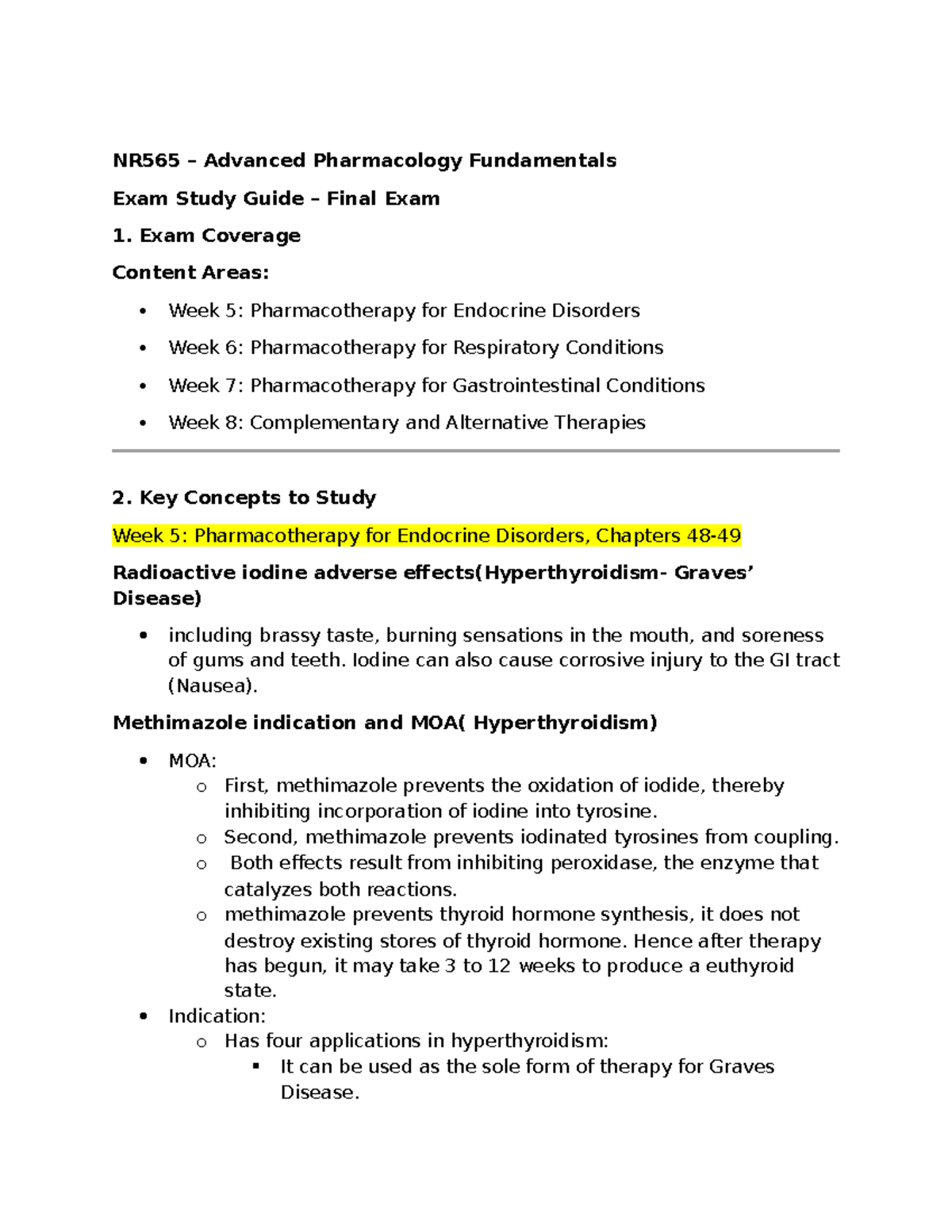 NR565 Advanced Pharmacology Final Exam Study Guide Overview - Studocu