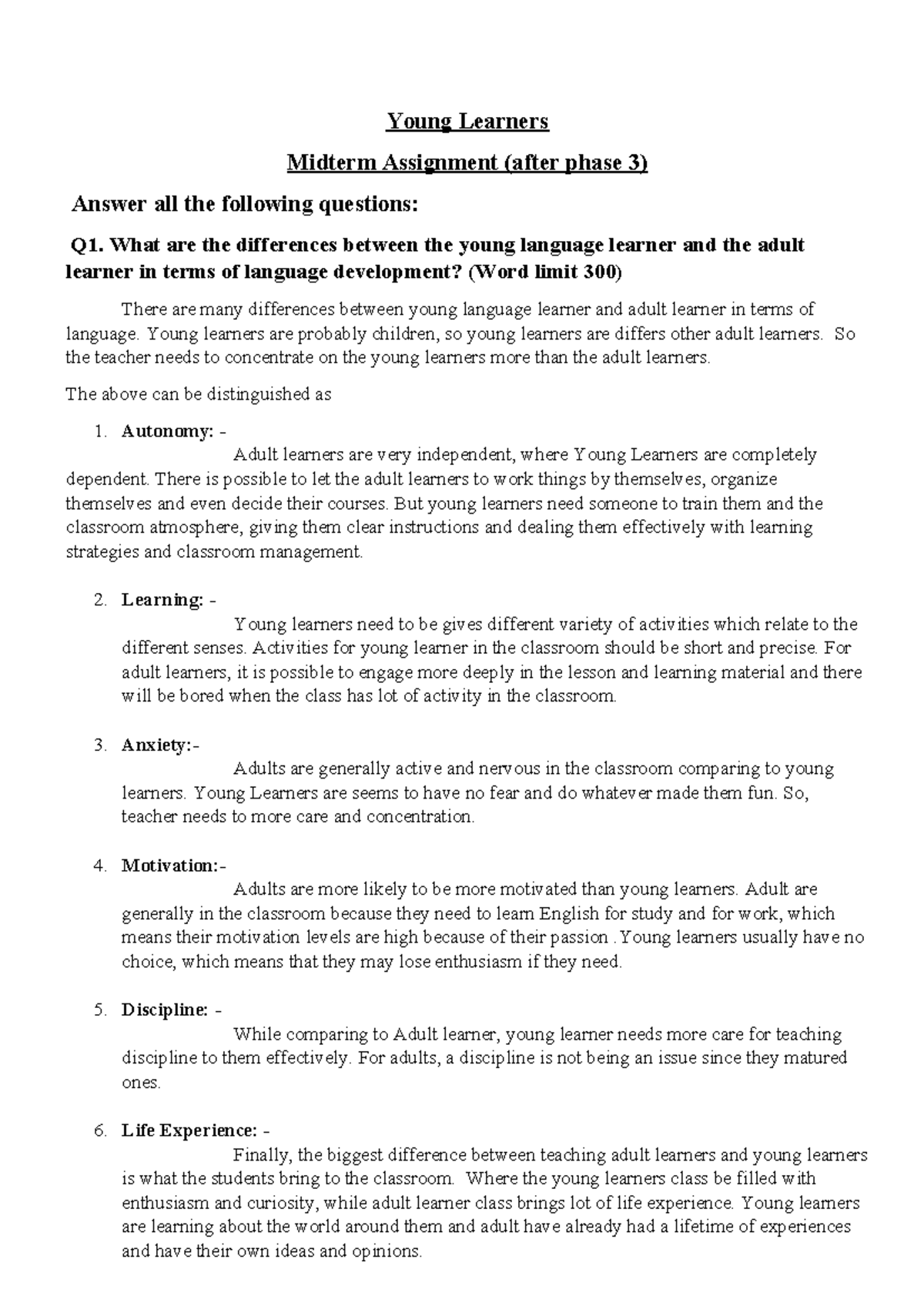 Young Learners (EDU101) Midterm Assignment: Language Development ...