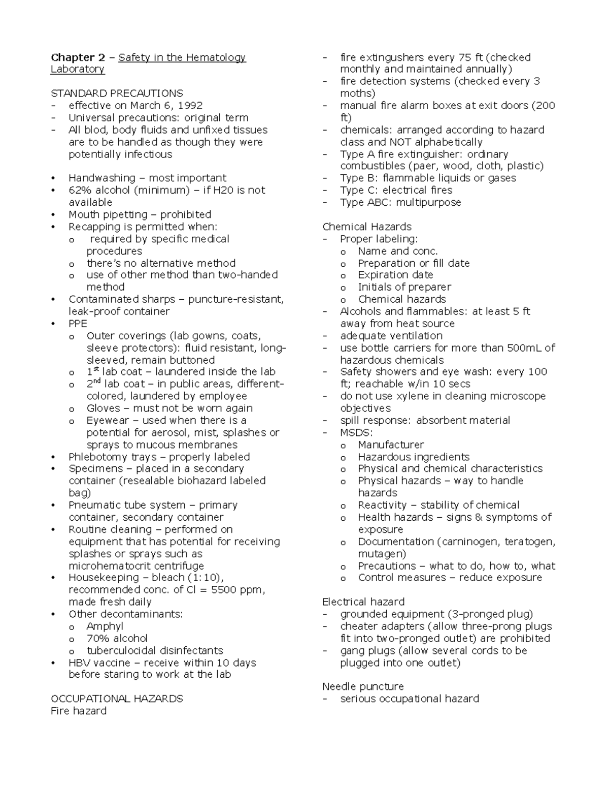 Chapter 2 - Comprehensive Guide to Safety in Hematology Lab - Studocu
