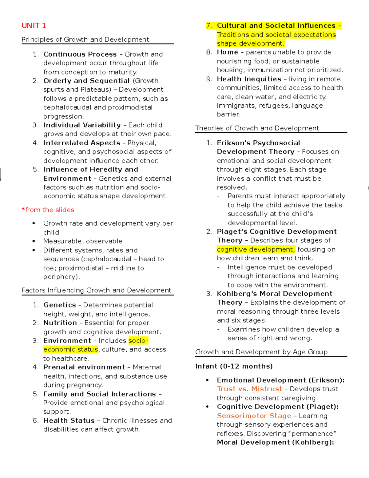 NFDN 2005 UNIT 1-2 Growth and Development Principles and Nursing Care ...