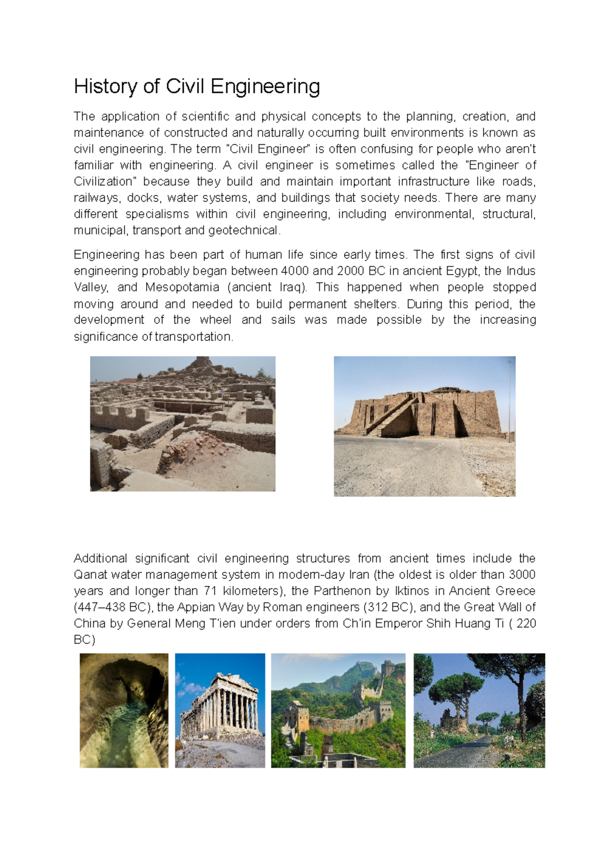 CE - A Comprehensive Overview of Civil Engineering History - Studocu