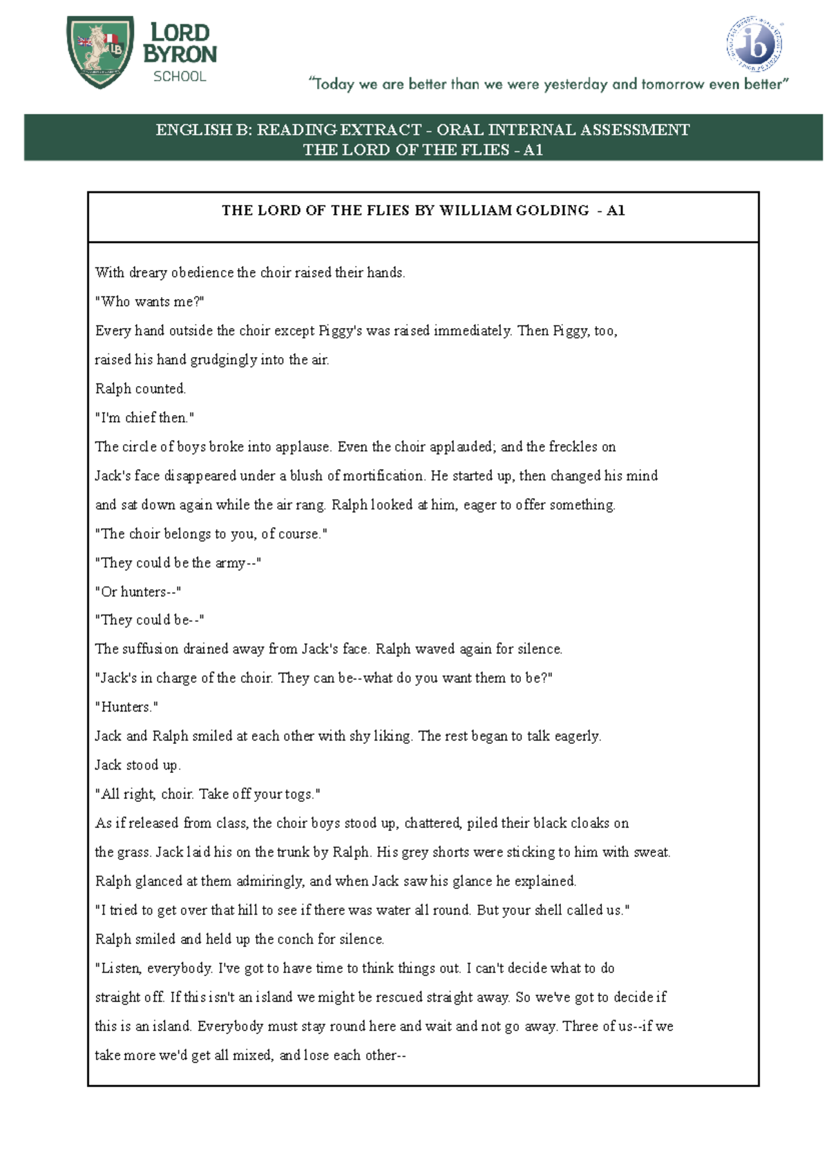 F.A. Oral Internal Assessment Notes - The Lord of the Flies (Tlotf ...