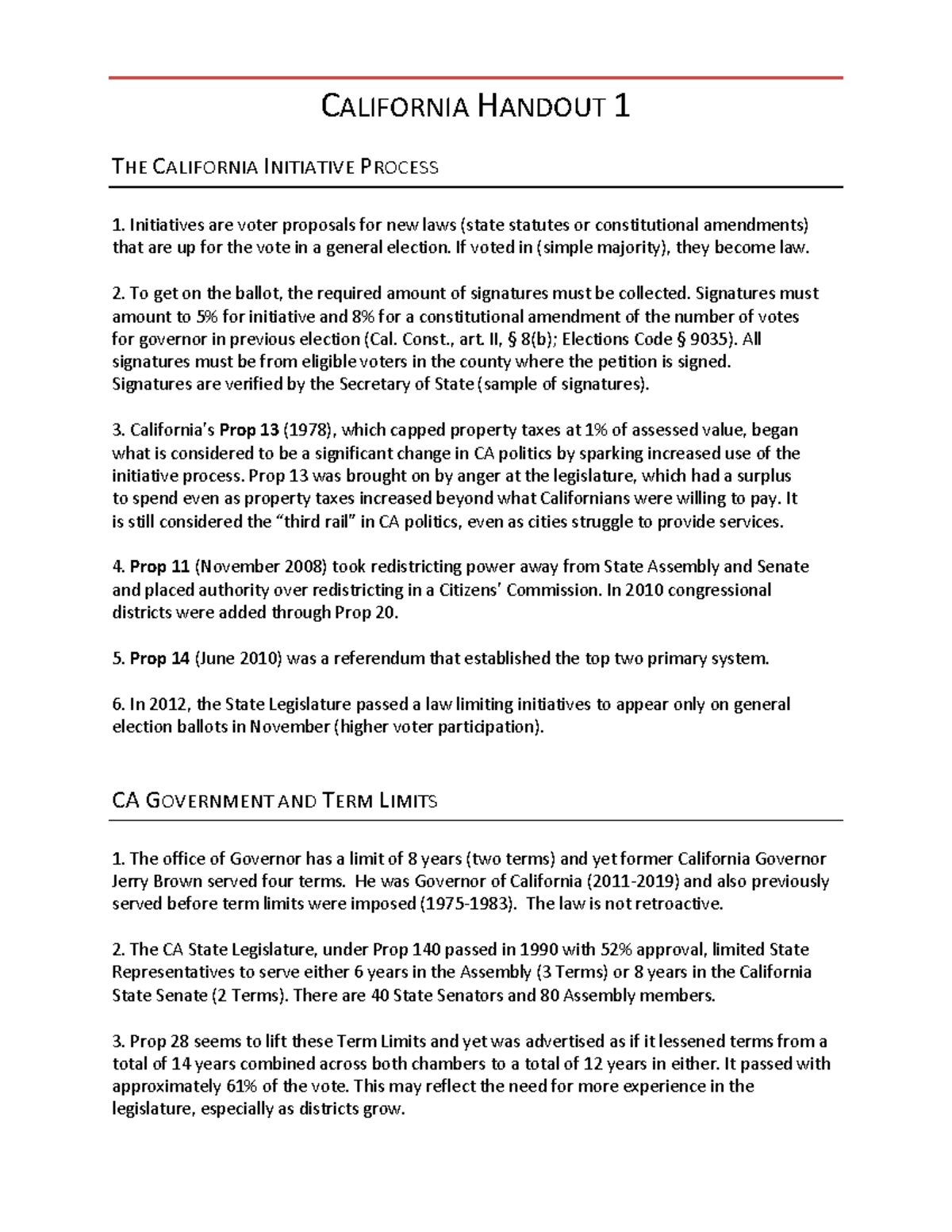 California Handout 1 study materials - CALIFORNIA HANDOUT 1 THE ...