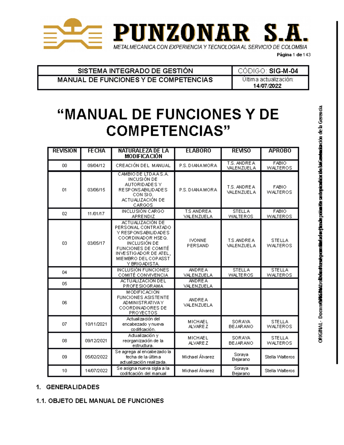 Manual de Funciones y Competencias - SIG-M-04 Actualización 2022 - Studocu