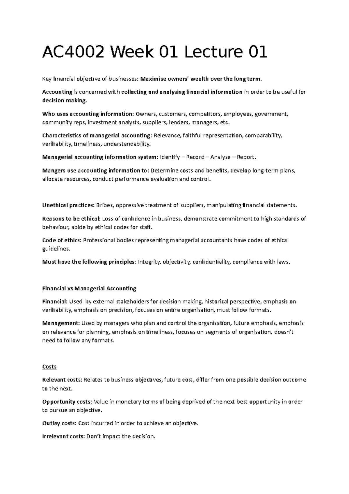 AC4002+Tutorial+2+Week+3 - AC4002 Tutorial 2 – Week 3 Question 1 ...