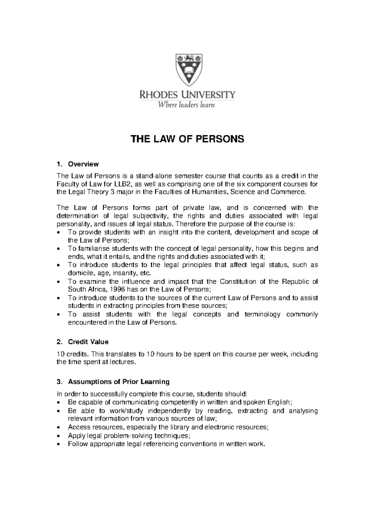 Law of Persons - summary notes and guidelines - THE LAW OF PERSONS ...