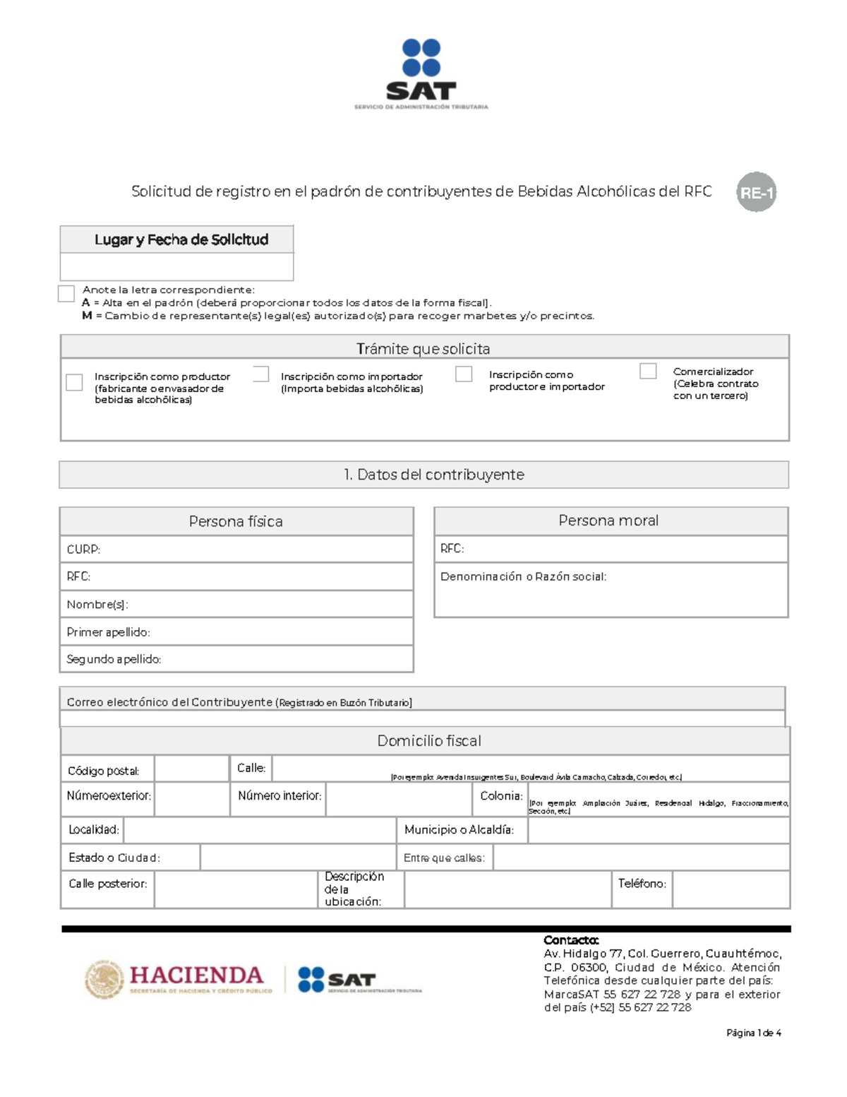 Solicitud de Registro en el Padrón de Contribuyentes - Forma RE-1 - Studocu