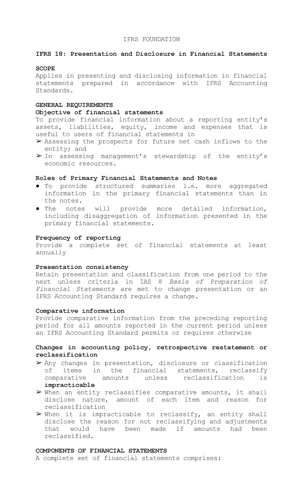 IFRS 18: Presentation & Disclosure in Financial Statements Notes - Studocu