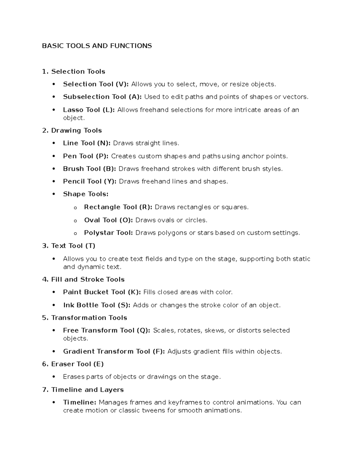 ICT- Animation - ICT - BASIC TOOLS AND FUNCTIONS 1. Selection Tools ...