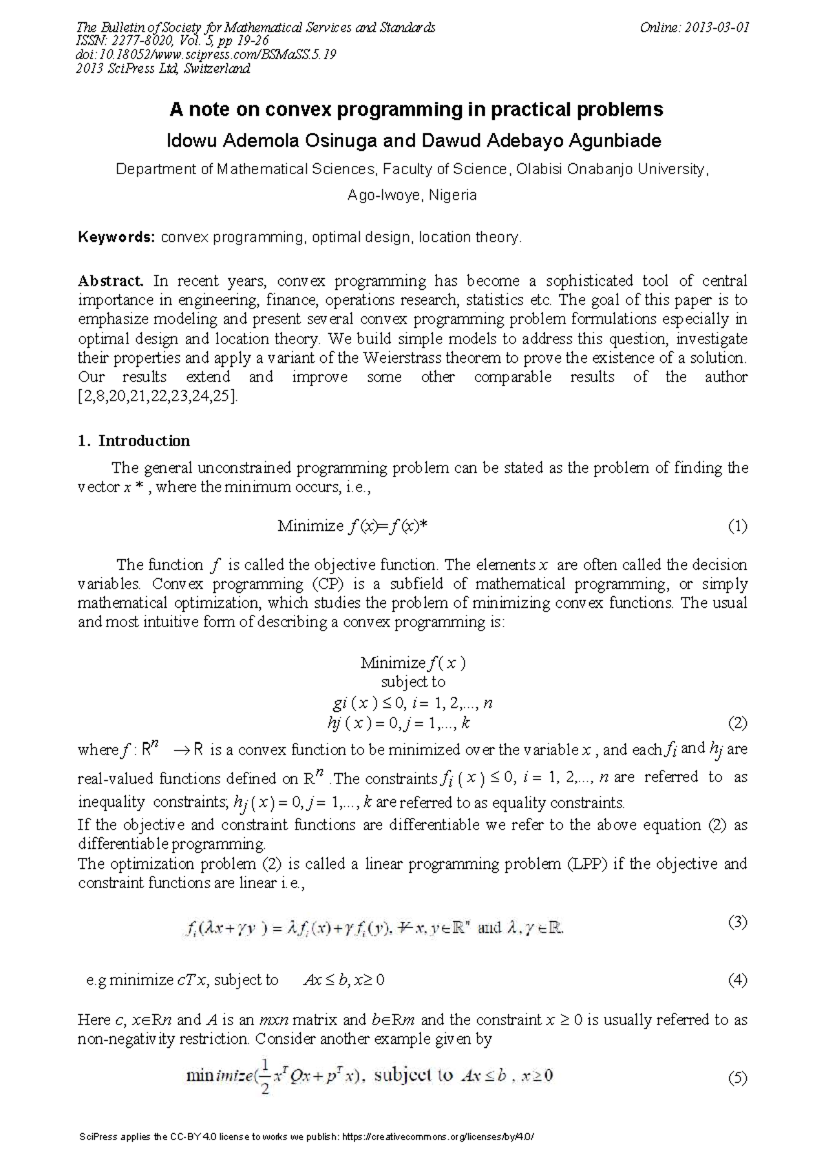Convex Programming - A note on convex programming in practical pr ...