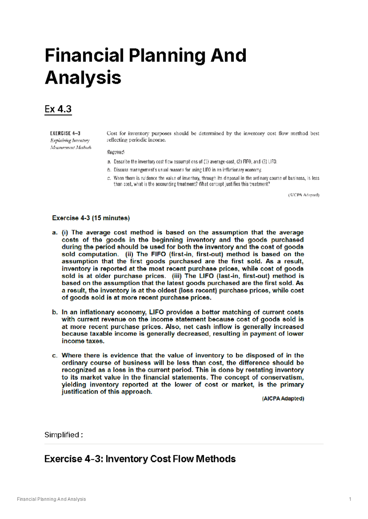 Financial Planning and Analysis (FPAC) Ex 4.3: Inventory Cost Flow ...