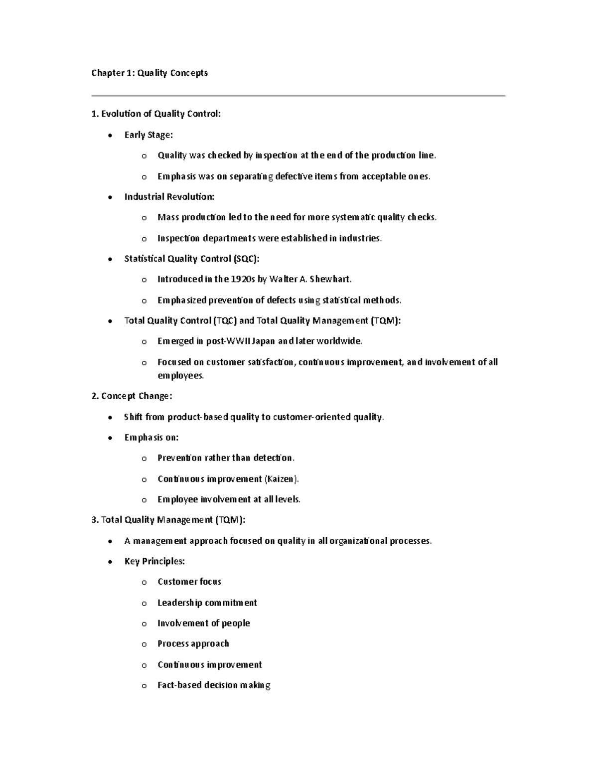 Quality Management Notes: Concepts, Control, and Continuous Improvement ...