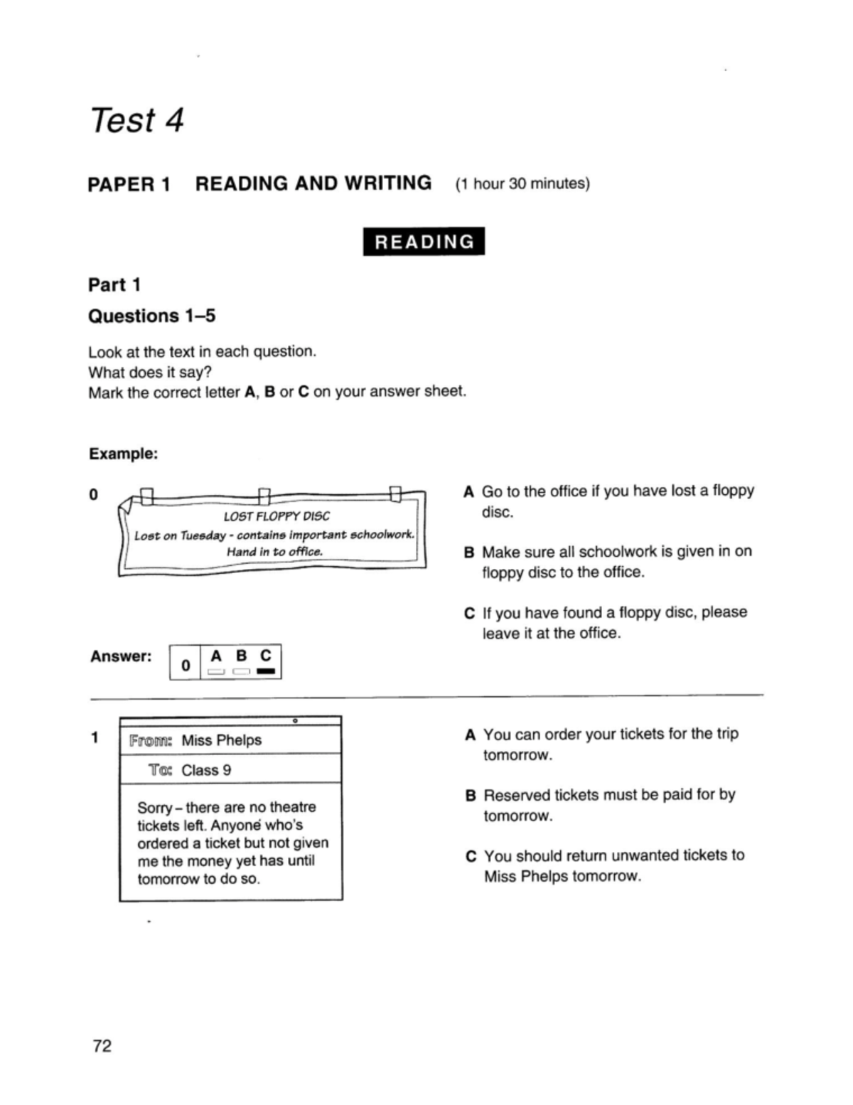 Test 4 - PAPER 1 READING & WRITING (1.5 hours) - Studocu