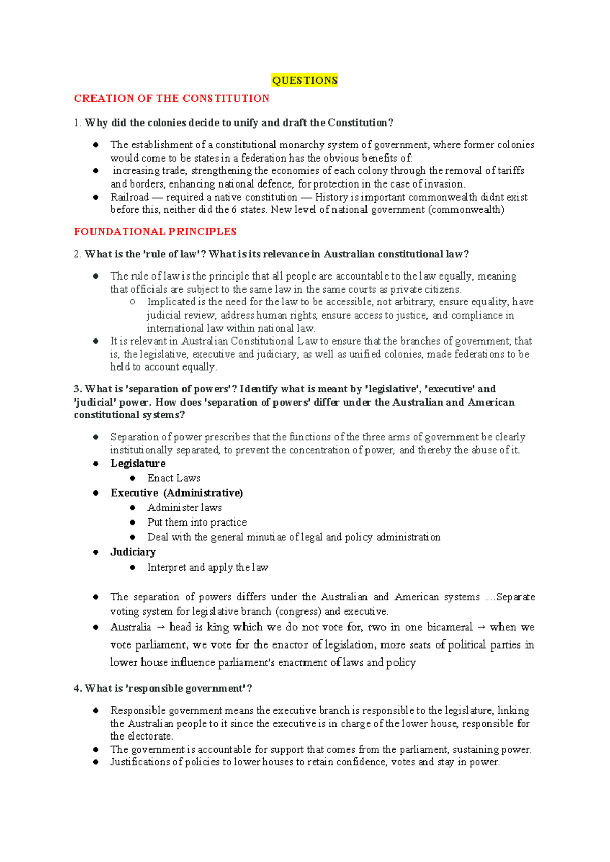 Australian Constitutional Law: Key Questions and Insights - Studocu