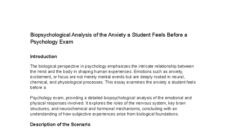 Biopsychological Analysis of Exam Anxiety in Psychology (PSY 101) - Studocu