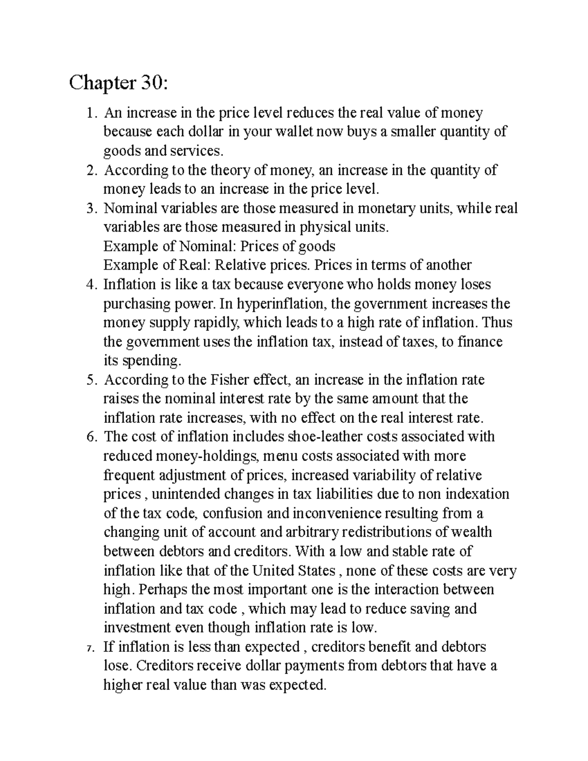 Homework 8 - Chapter 30: An increase in the price level reduces the ...