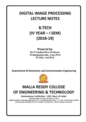DIP- Lecture Notes - Dip - 1 LECTURE NOTES ON DIGITAL IMAGE PROCESSING ...