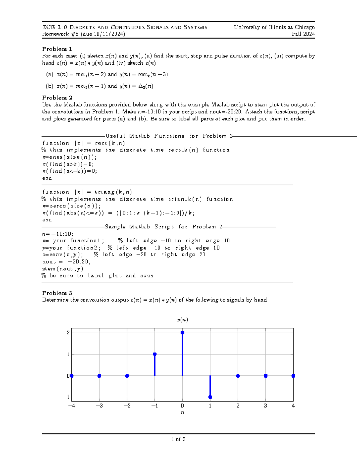 ECE 310 Fall 2024 - Homework #5 on Signals and Systems - Studocu