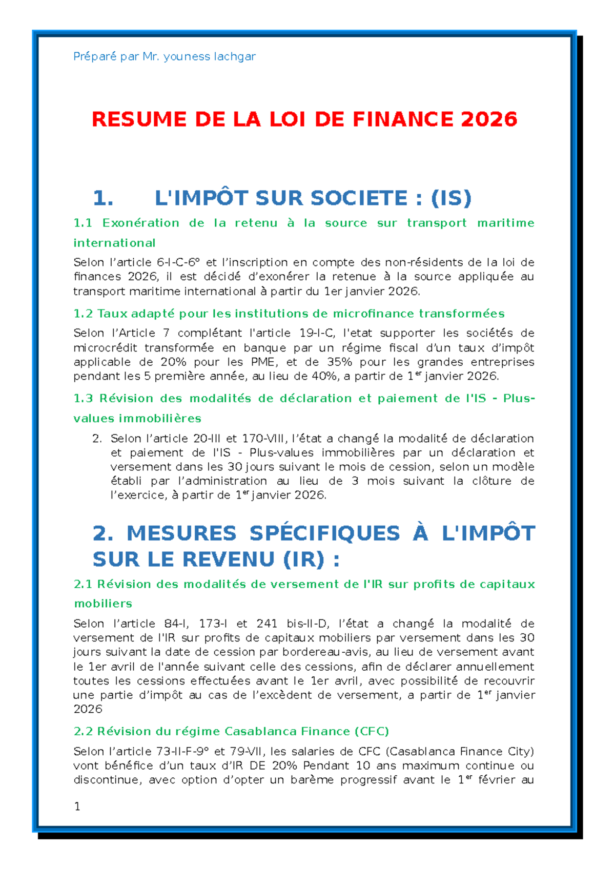 Résumé de la Loi de Finances 2026 - IS, IR, TVA et Mesures Spécifiques ...