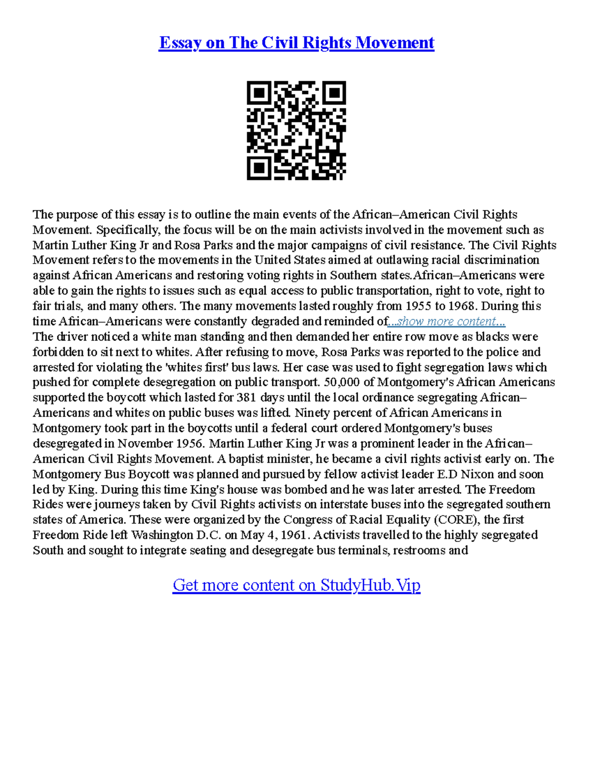 African American Civil Rights Movement Essay: Key Events & Figures ...
