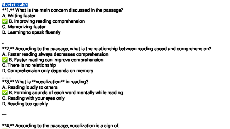 LECTURE 10: Key Concepts in Reading Comprehension and Speed - Studocu