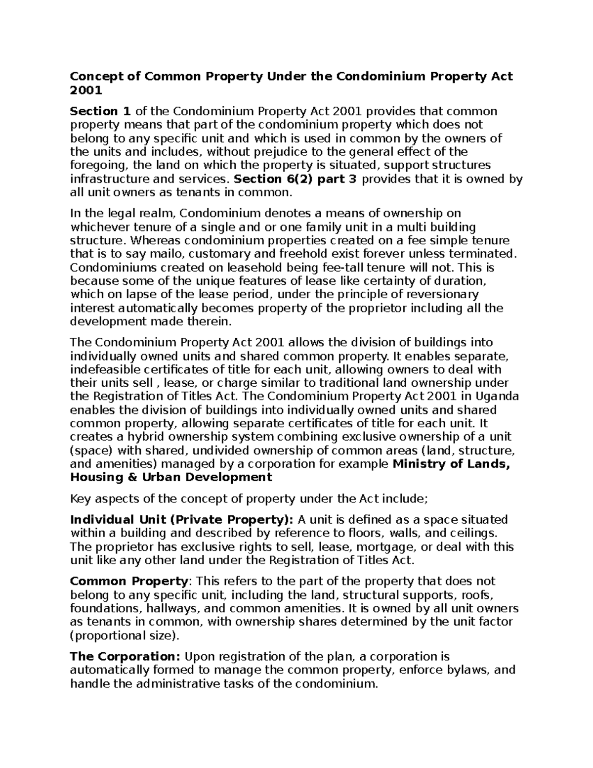 Concept of Common Property Under the Condominium Property Act 2001 ...