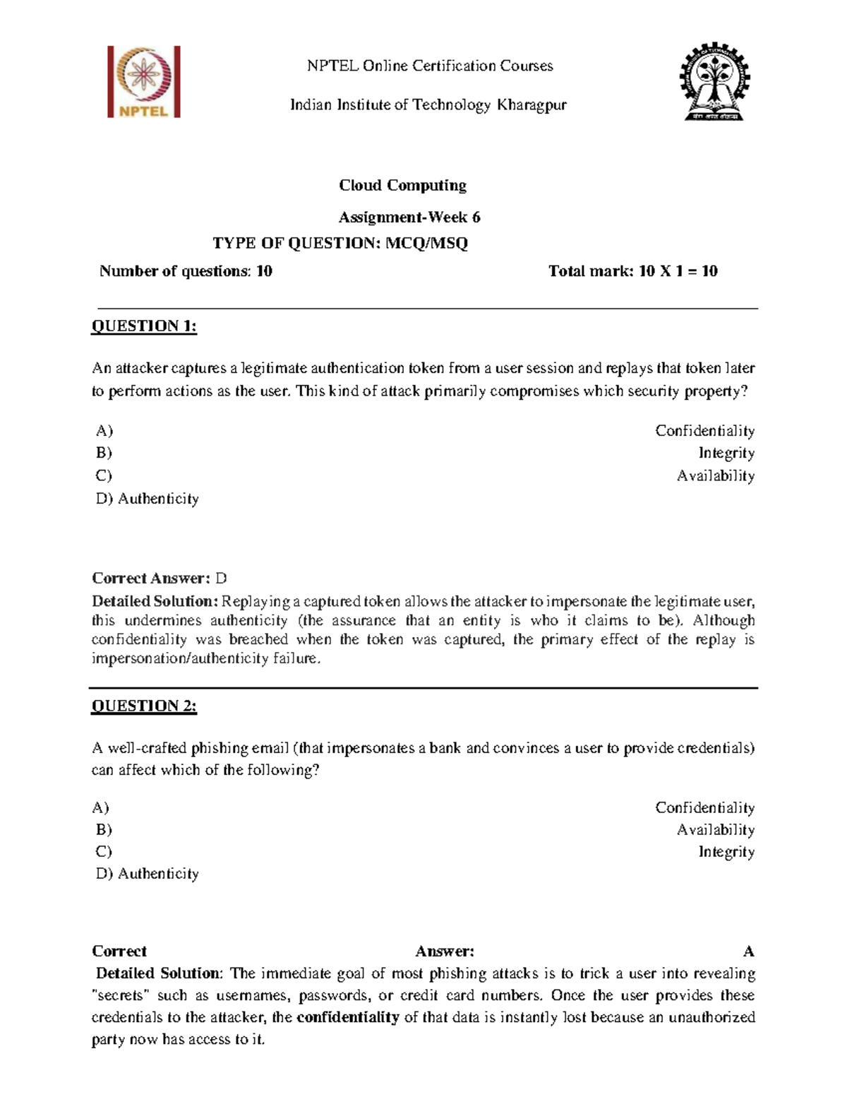 CC Solution-6: NPTEL Cloud Computing Certification Exam Questions - Studocu