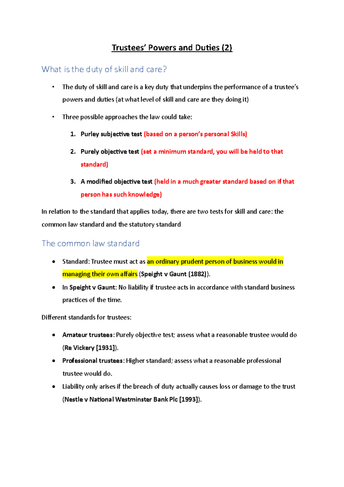 Trustees Powers and Duties: Duty of Skill and Care Explained - Studocu