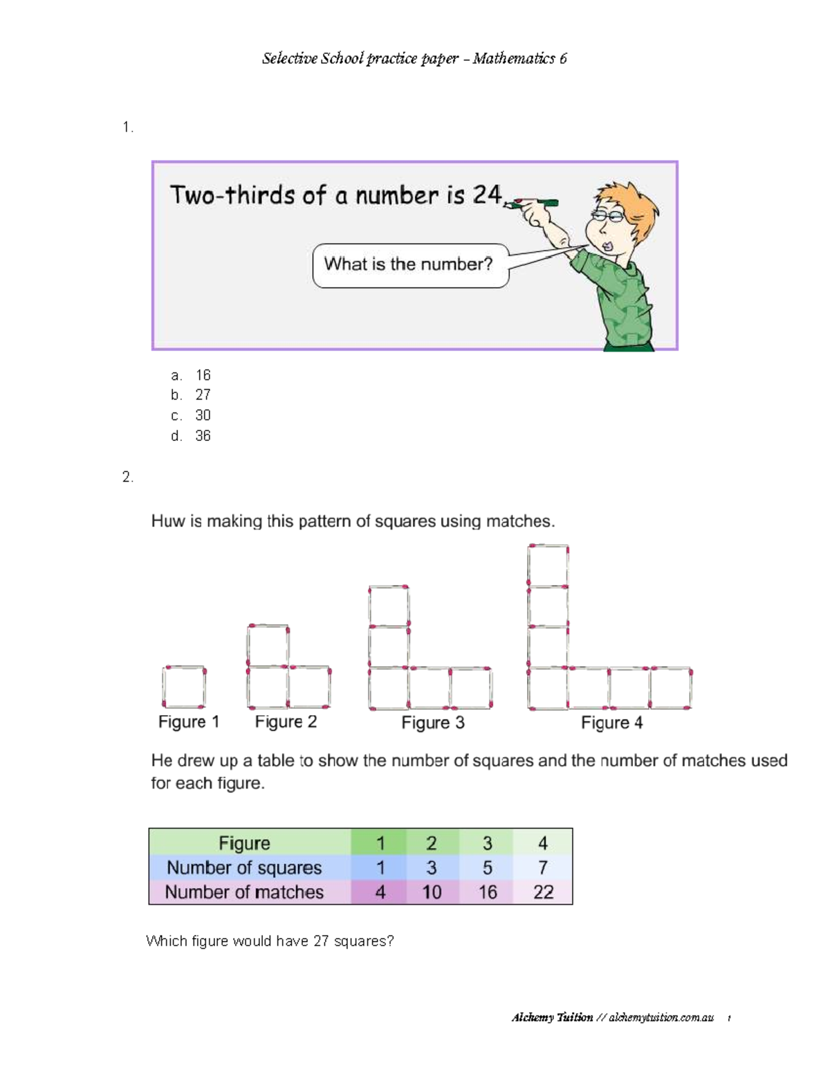 Selective School Practice Paper – Mathematics 6 Test 7 - Studocu
