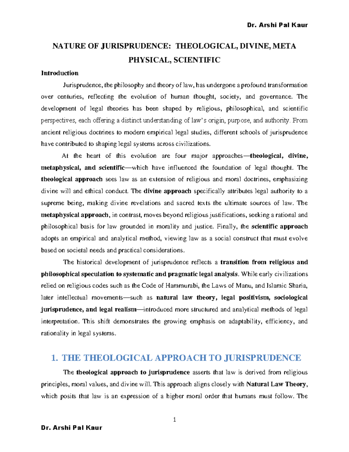 **NATURE OF JURISPRUDENCE: THEOLOGICAL, DIVINE, AND METAPHYSICAL ...
