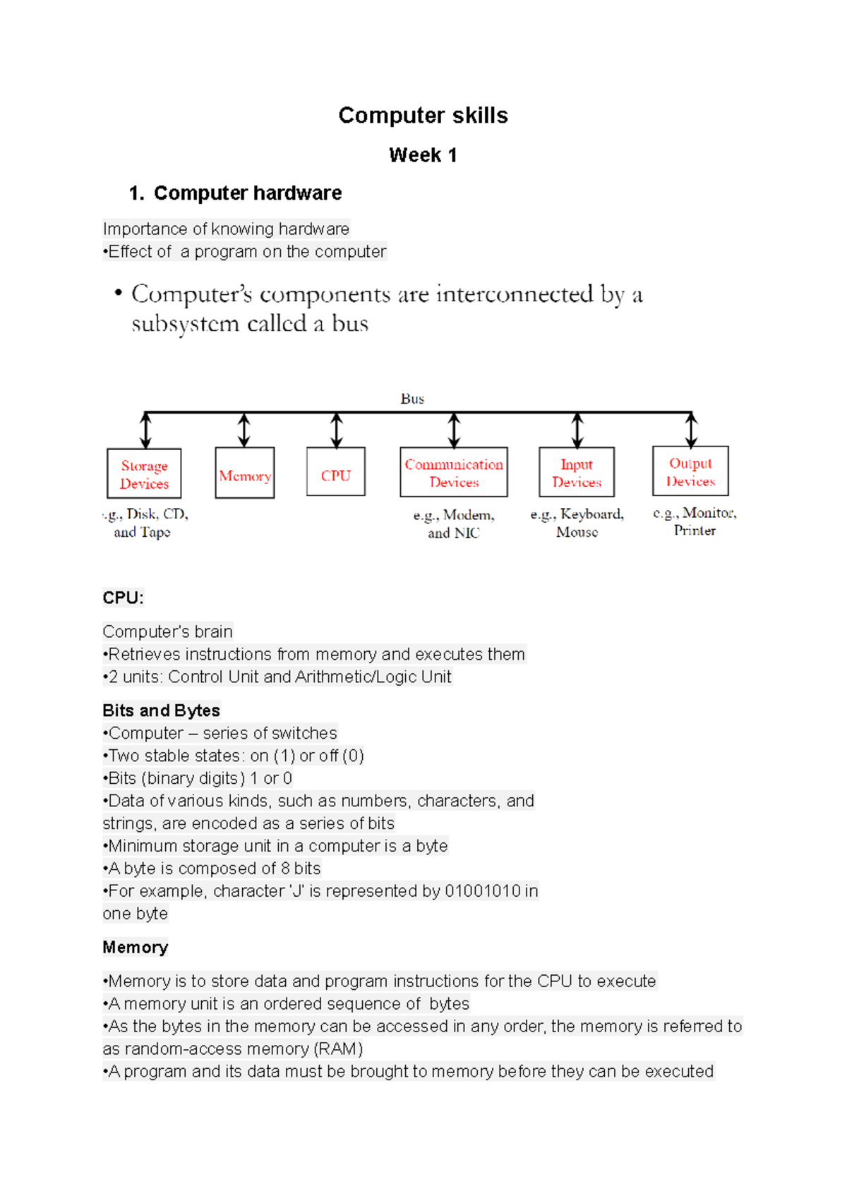 Computer Skills (Course Code: CS101) - Week 1 to Week 4 Notes - Studeersnel